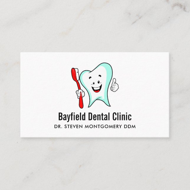 Dental Care Happy Tooth with Toothbrush Business Card (Front)