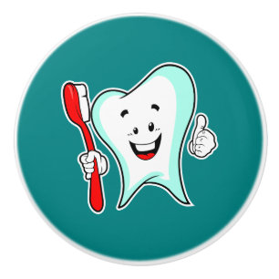 Dental Care Happy Tooth with Toothbrush Ceramic Knob