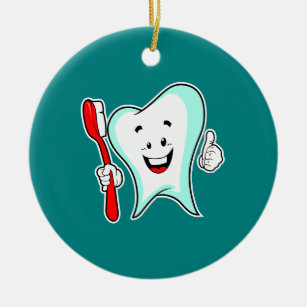 Dental Care Happy Tooth with Toothbrush Ceramic Tree Decoration