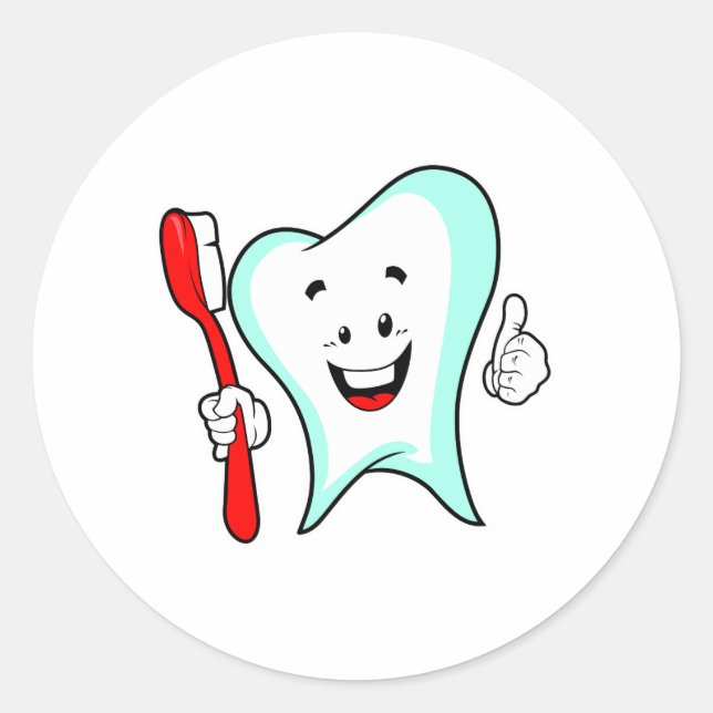 Dental Care Happy Tooth with Toothbrush Classic Round Sticker (Front)