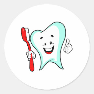 Dental Care Happy Tooth with Toothbrush Classic Round Sticker