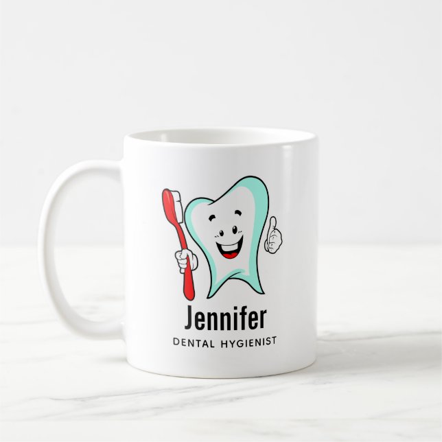 Dental Care Happy Tooth with Toothbrush Coffee Mug (Left)