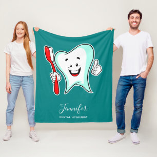 Dental Care Happy Tooth with Toothbrush Fleece Blanket