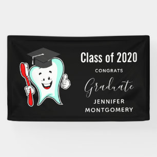 Dental Care Happy Tooth with Toothbrush Graduation Banner