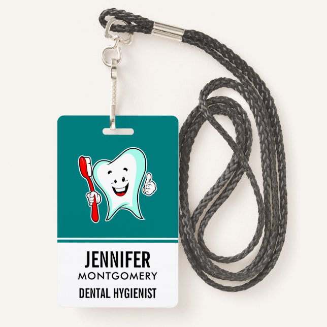 Dental Care Happy Tooth with Toothbrush ID Badge (Back with Lanyard)