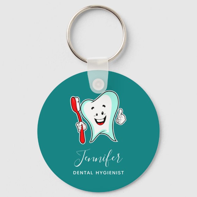 Dental Care Happy Tooth with Toothbrush Key Ring (Front)