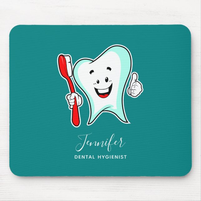 Dental Care Happy Tooth with Toothbrush Mouse Mat (Front)