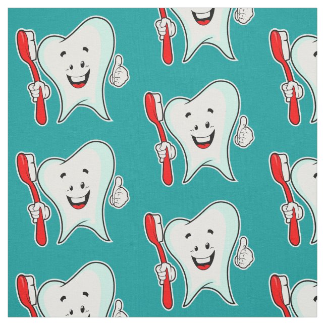 Dental Care Happy Tooth with Toothbrush Pattern Fabric (Swatch)