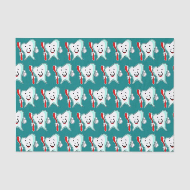 Dental Care Happy Tooth with Toothbrush Pattern Tissue Paper (Front)