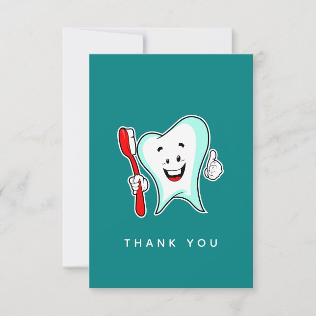 Dental Care Happy Tooth with Toothbrush Thank You Card (Front)