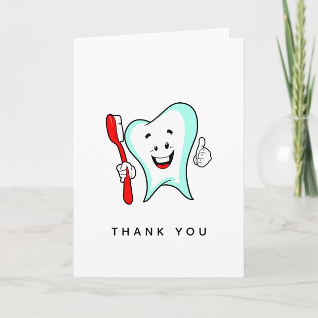Dental Care Happy Tooth with Toothbrush Thank You Card (Front)