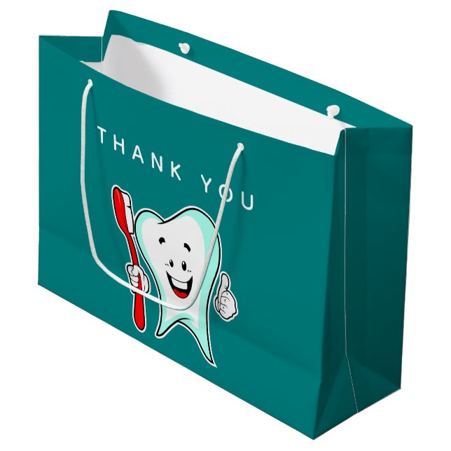 Dental Care Happy Tooth with Toothbrush Thank You Large Gift Bag (Front Angled)
