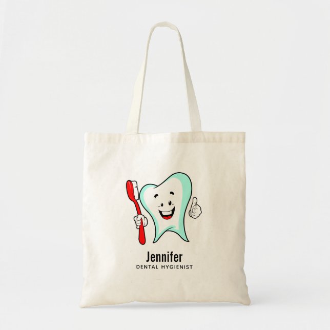 Dental Care Happy Tooth with Toothbrush Tote Bag (Front)