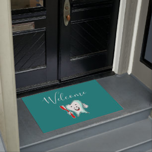 Dental Care Happy Tooth with Toothbrush Welcome Doormat