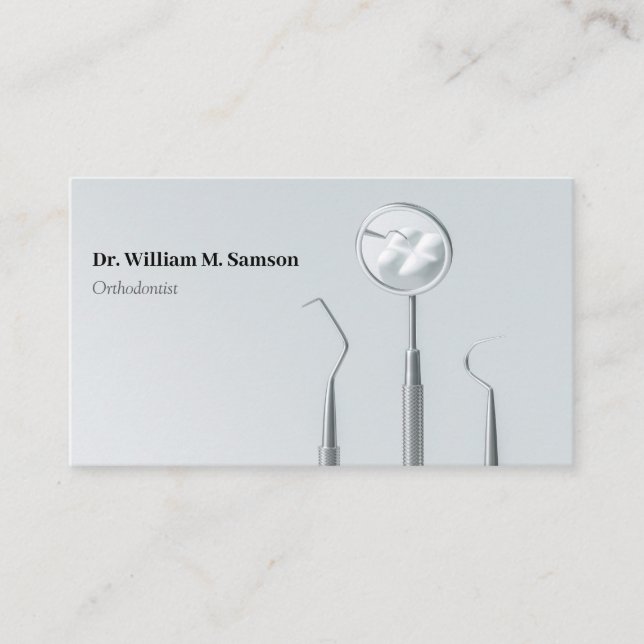 Dental Care Orthodontist modern Dentist tools Business Card (Front)