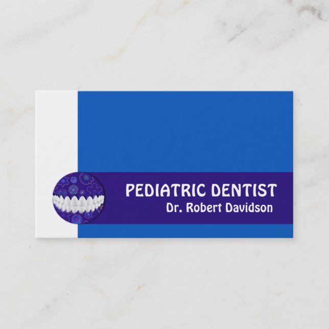 Dental Care Paediatrics Dentist Blue Smile Business Card (Front)