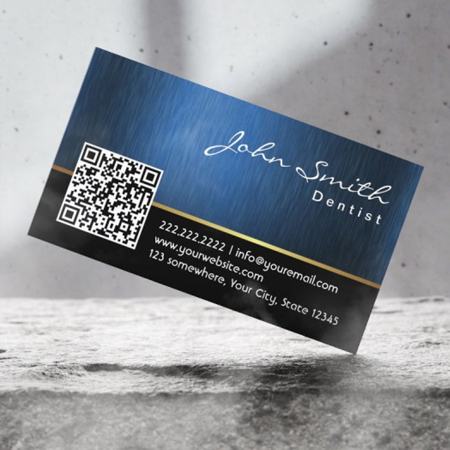Dental Care Royal Blue QR Code Dentist Business Card (Creator Uploaded)