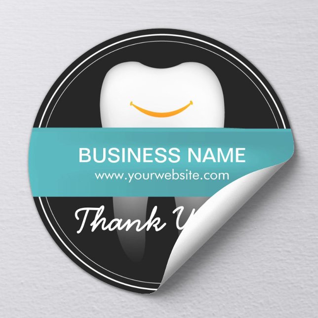 Dental Care Smiling Tooth Business Thank You Classic Round Sticker (Creator Uploaded)