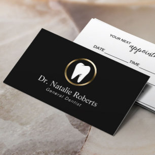 Dental Care Tooth Logo Plain Black Dentist Appointment Card