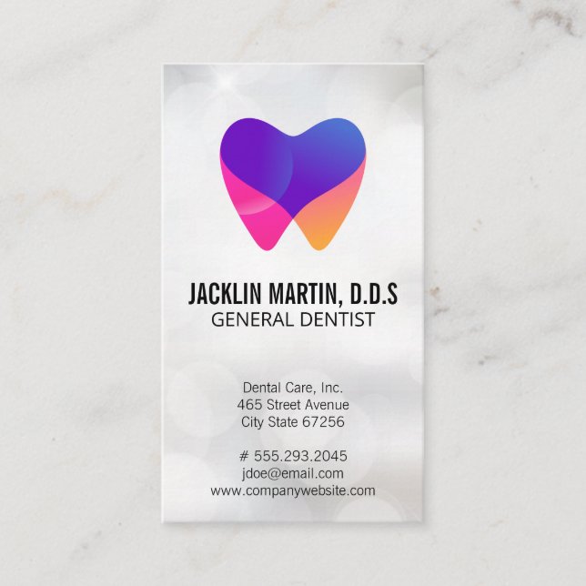 Dental Care White Tooth Logo Business Card (Front)