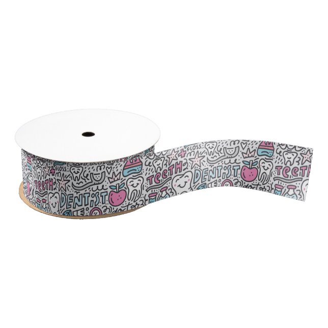 Dental Cartoon Pattern Grosgrain Ribbon (Spool)