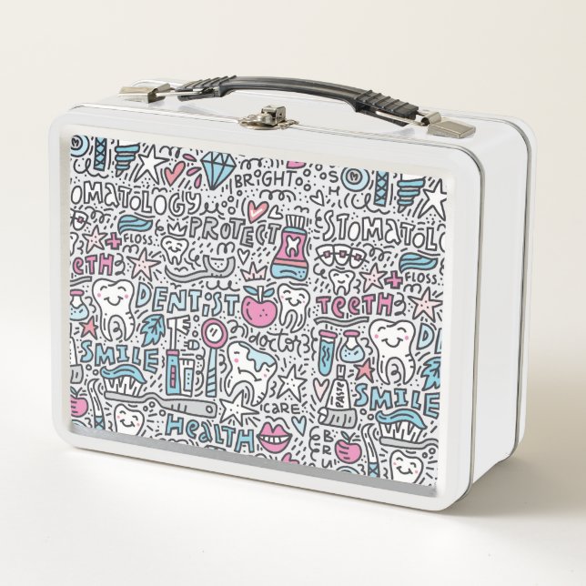 Dental Cartoon Pattern Metal Lunch Box (Front)