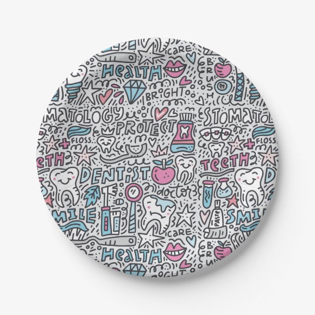 Dental Cartoon Pattern Paper Plate (Front)