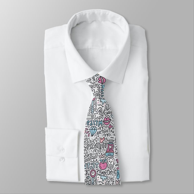 Dental Cartoon Pattern Tie (Tied)