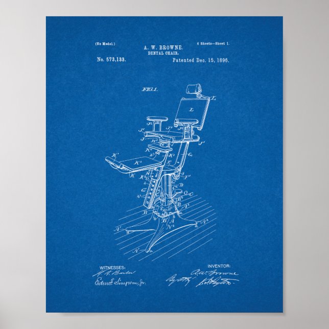 Dental Chair Patent - Blueprint Poster (Front)