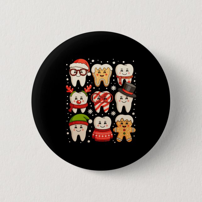 Dental Christmas Cute Teeth Dentist Santa Hat Xmas 6 Cm Round Badge (Front)
