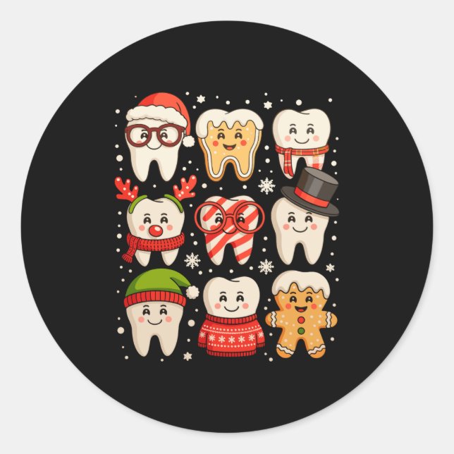 Dental Christmas Cute Teeth Dentist Santa Hat Xmas Classic Round Sticker (Front)
