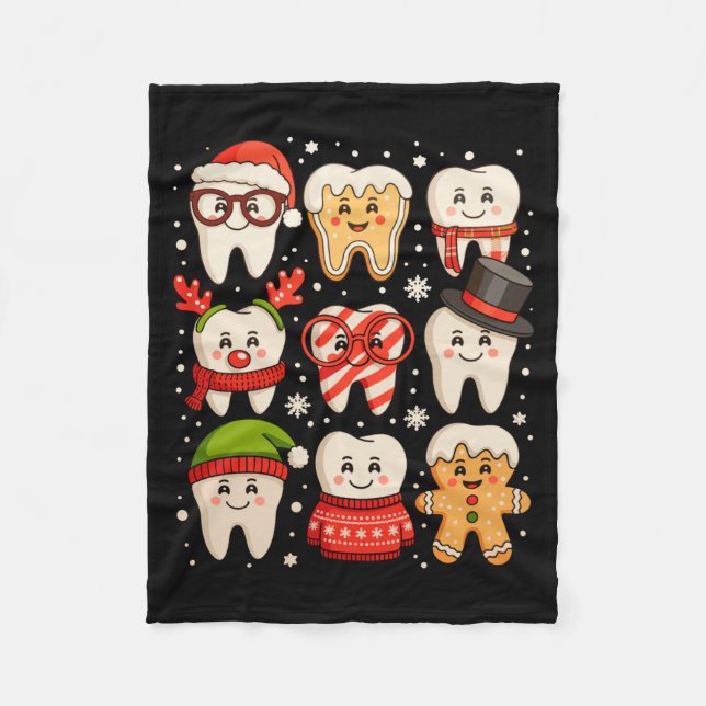 Dental Christmas Cute Teeth Dentist Santa Hat Xmas Fleece Blanket (Front)