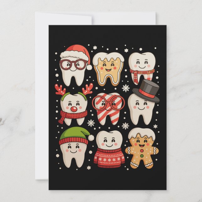 Dental Christmas Cute Teeth Dentist Santa Hat Xmas Holiday Card (Front)