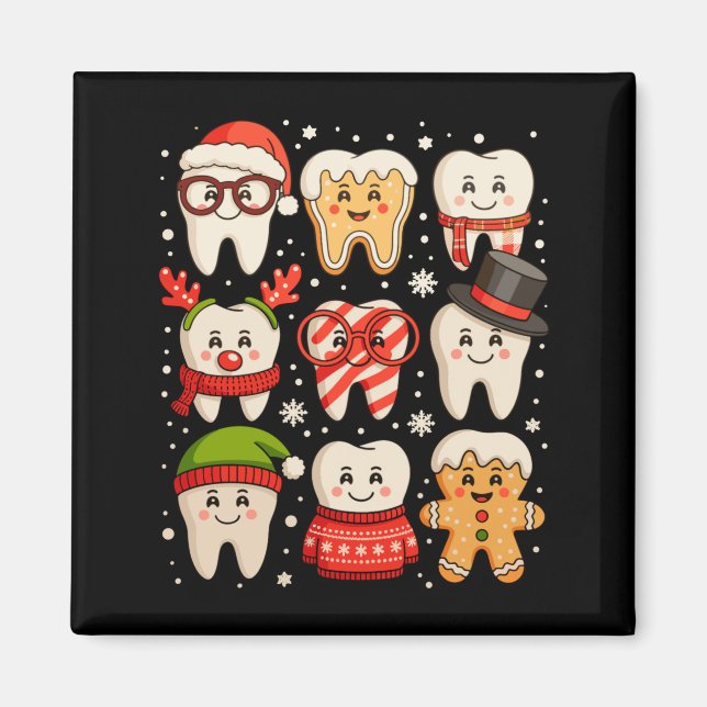 Dental Christmas Cute Teeth Dentist Santa Hat Xmas Magnet (Front)