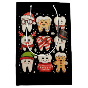 Dental Christmas Cute Teeth Dentist Santa Hat Xmas Medium Gift Bag