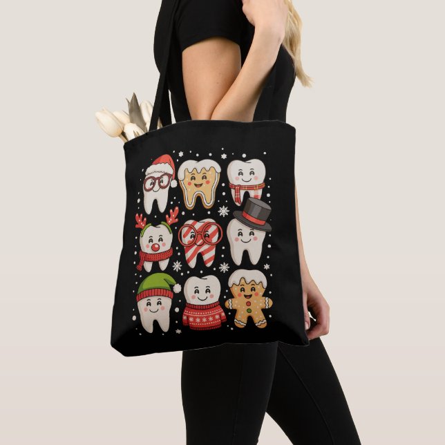 Dental Christmas Cute Teeth Dentist Santa Hat Xmas Tote Bag (Close Up)