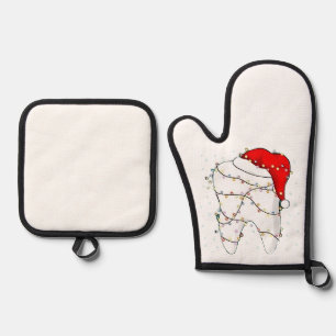 Dental Christmas Dunny Dentist Holiday Oven Mitt & Pot Holder Set