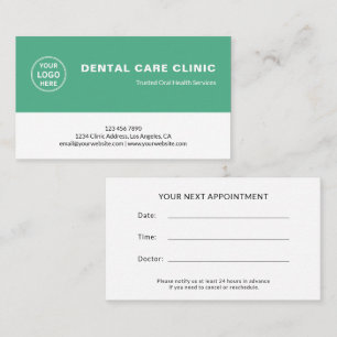 Dental Clinic Dentist Logo Green Professional Appointment Card