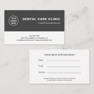 Dental Clinic Dentist Logo Grey Professional  Appointment Card