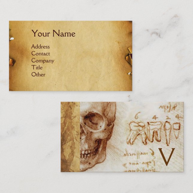DENTAL CLINIC ,DENTIST MONOGRAM ,Antique Parchment Business Card (Front/Back)