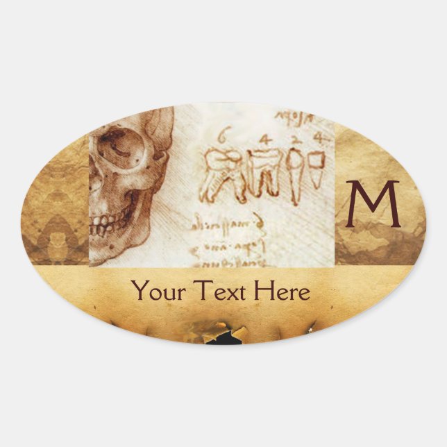 DENTAL CLINIC ,DENTIST MONOGRAM ,Antique Parchment Oval Sticker (Front)