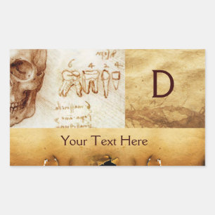 DENTAL CLINIC ,DENTIST MONOGRAM ,Antique Parchment Rectangular Sticker