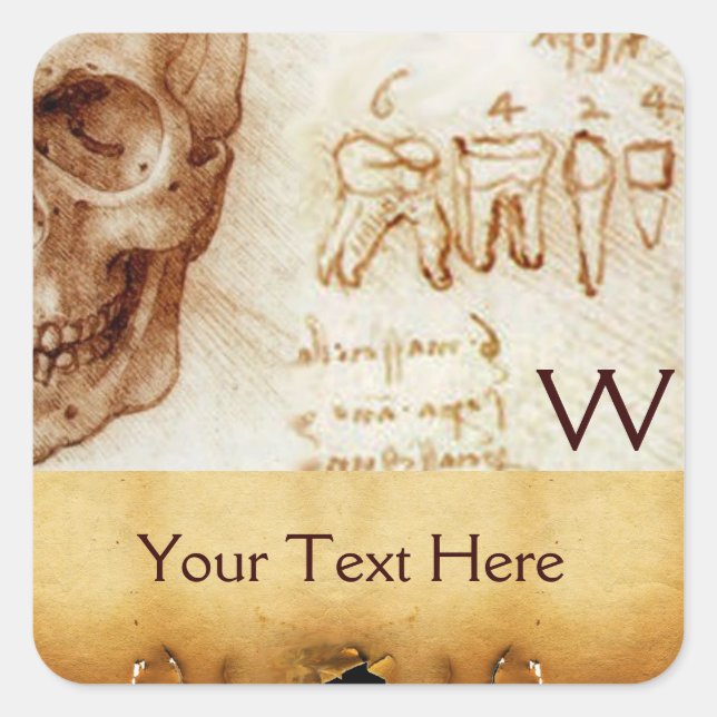 DENTAL CLINIC ,DENTIST MONOGRAM ,Antique Parchment Square Sticker (Front)