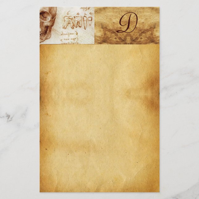 DENTAL CLINIC ,DENTIST MONOGRAM ,Antique Parchment Stationery (Front)