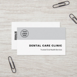 Dental Clinic Dentist Professional Logo QR Gray Business Card