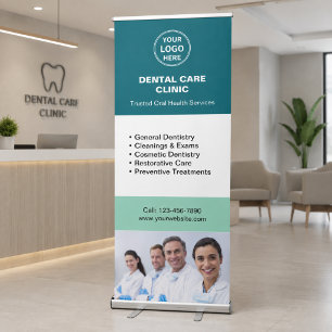Dental Clinic Dentist Teal Custom Logo Retractable Banner