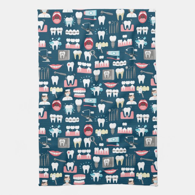 Dental Clinic Office Pattern Tea Towel (Vertical)