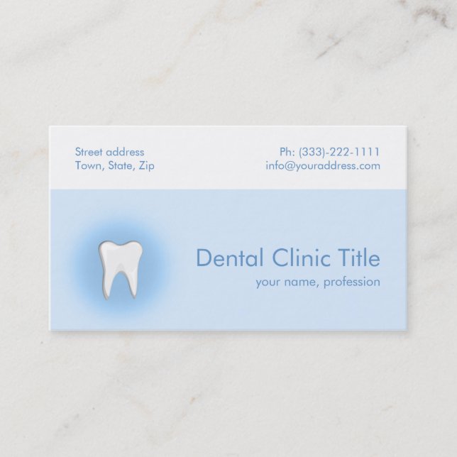 Dental Clinic Simple Blue White Tooth Card (Front)