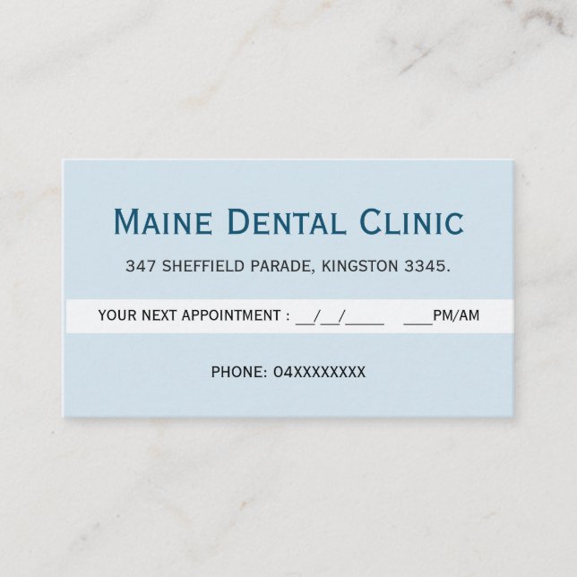 Dental Clinic Tooth Appointment Reminder Card Blue (Front)