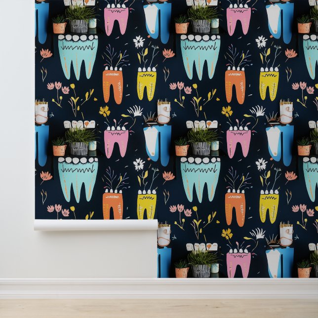 Dental Clinic Wall Decor Colourful Tooth & Flowers (Application)
